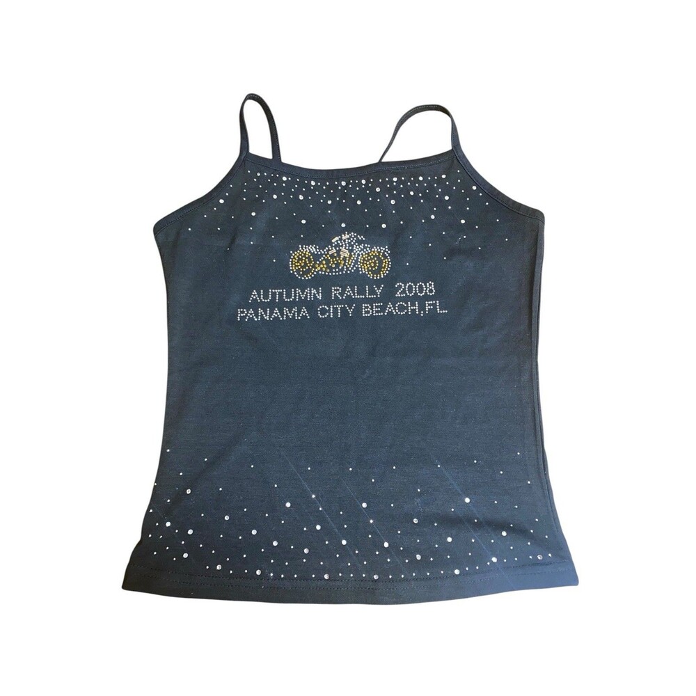 Womens Basix Bejeweled Bike Rally Panama City FL 2008 Black Tank Top Cami Sz M